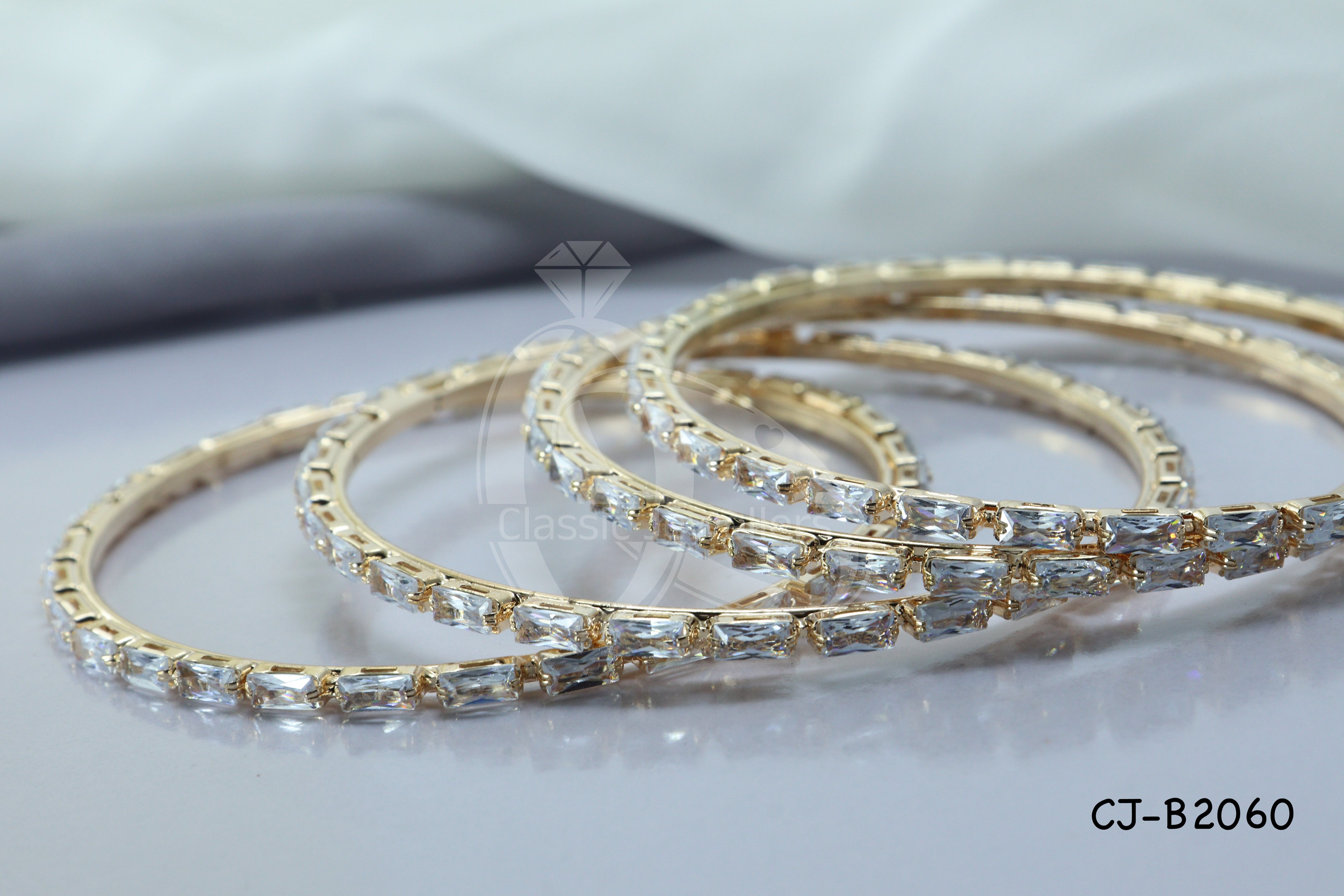 White Crystal Stone Bangles