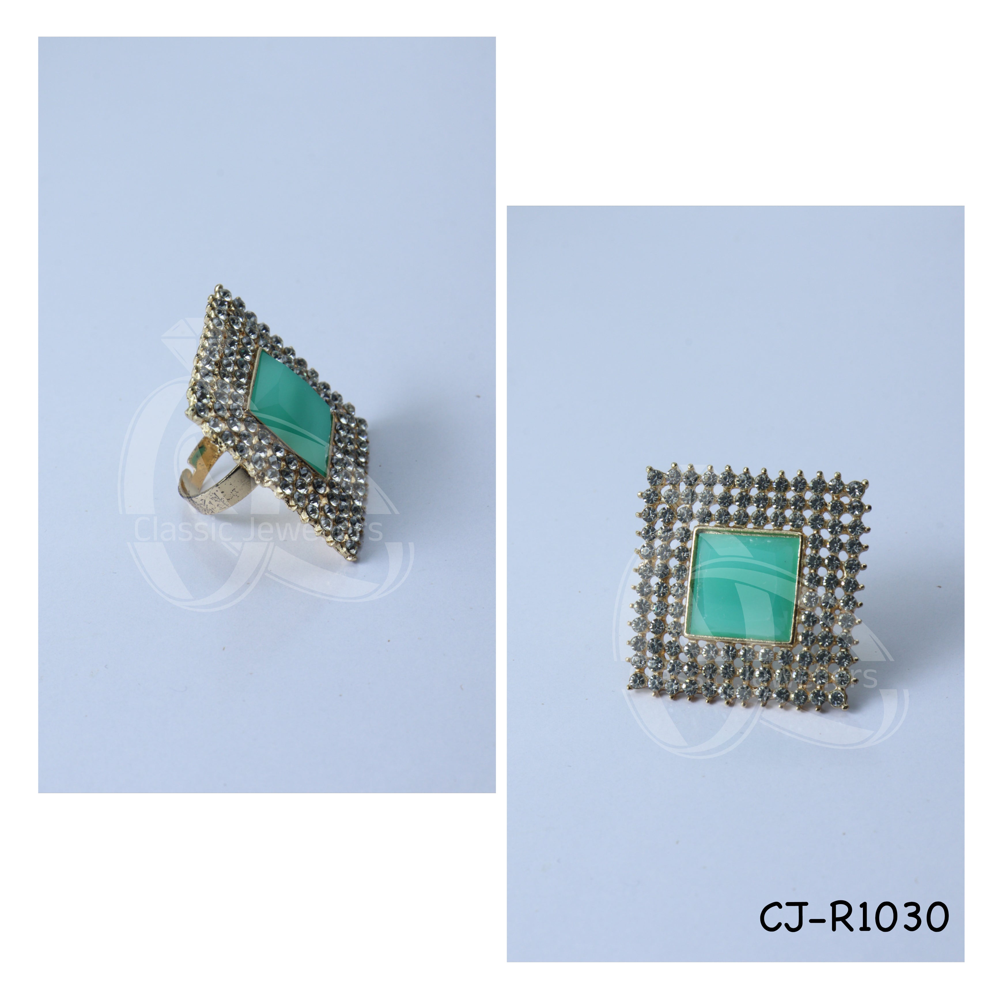 Green Square Stone Ring