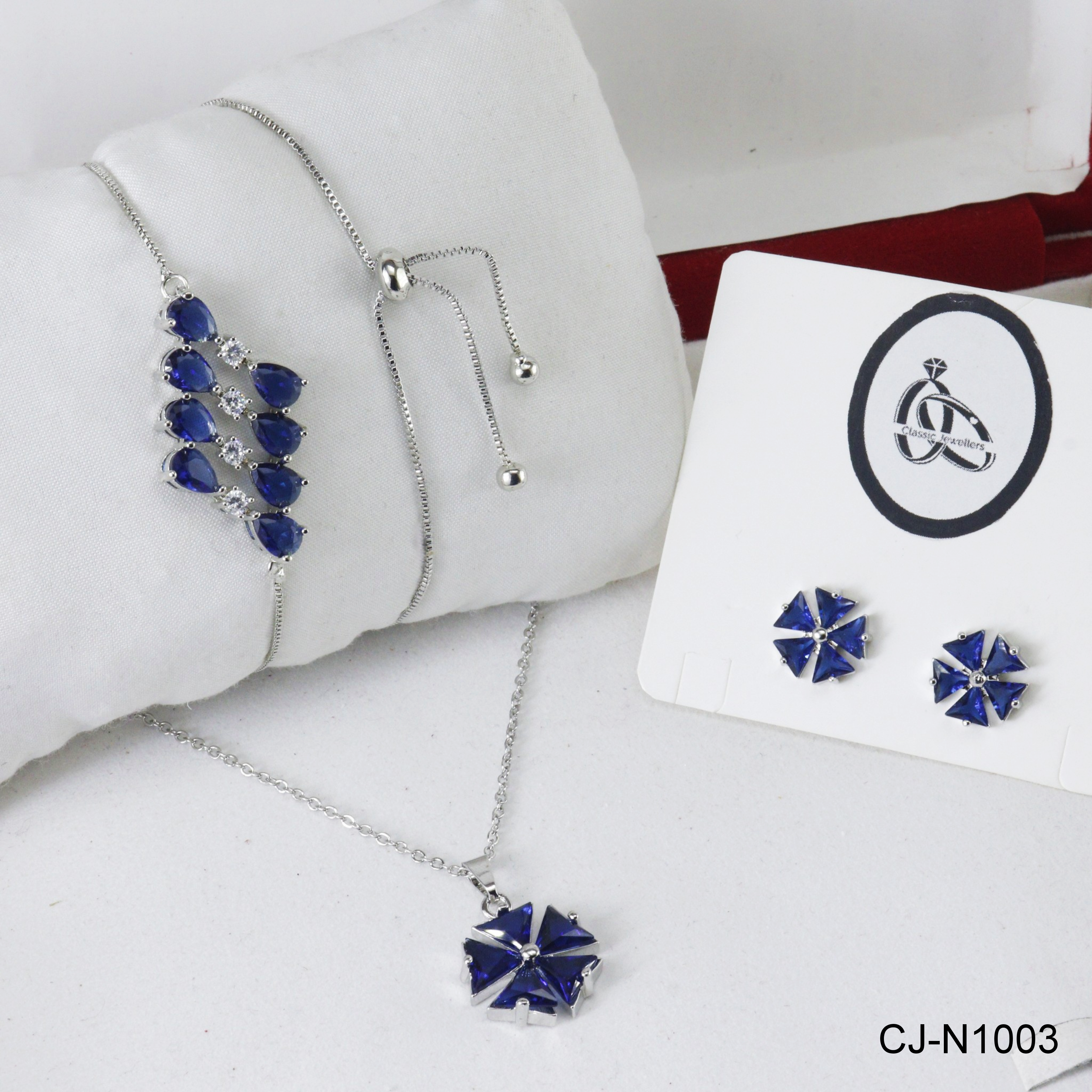 CUBIC ZIRCONIA NECKLACE SET CJ-N1003 (BLUE)