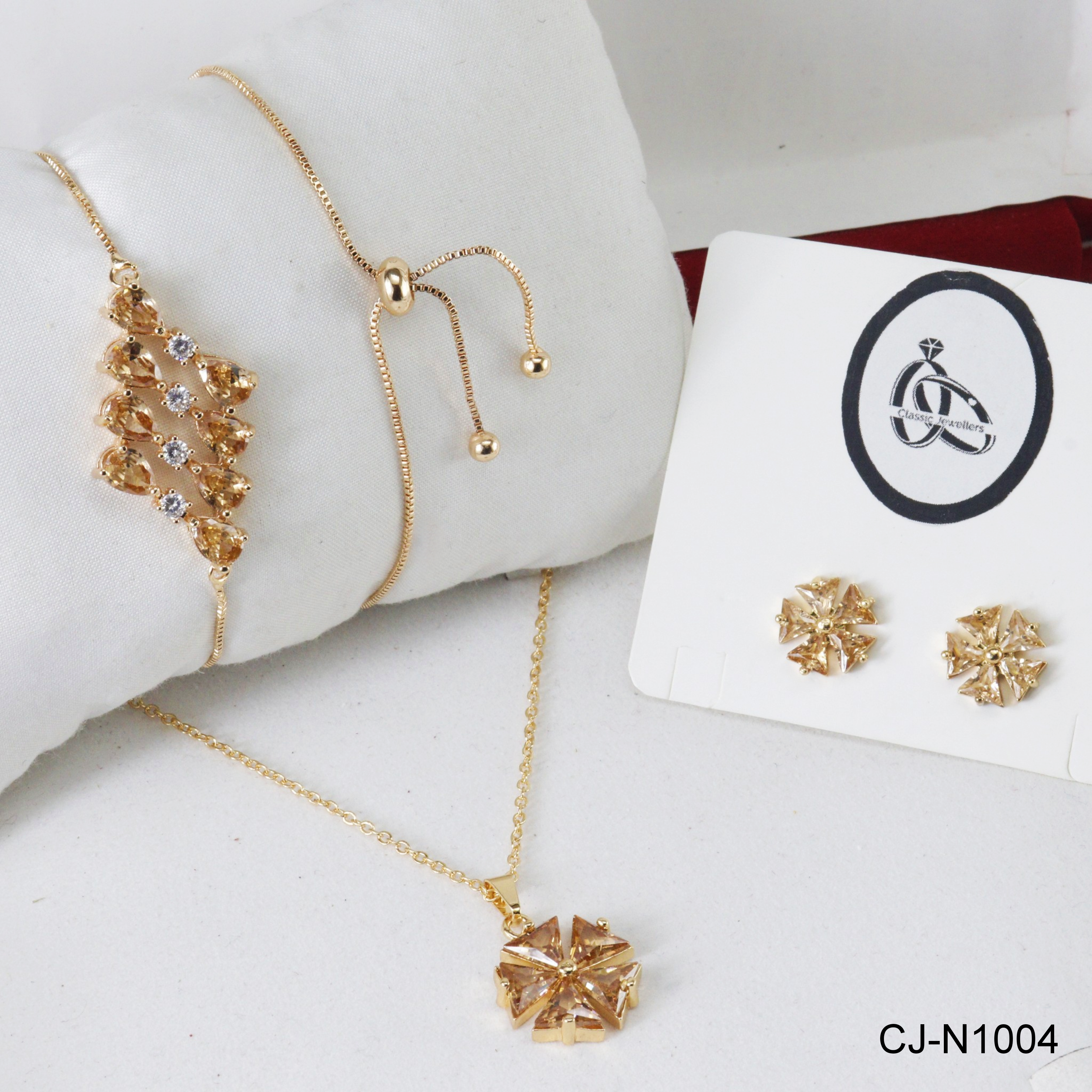 CUBIC ZIRCONIA NECKLACE SET CJ-N1004 (GOLDEN)