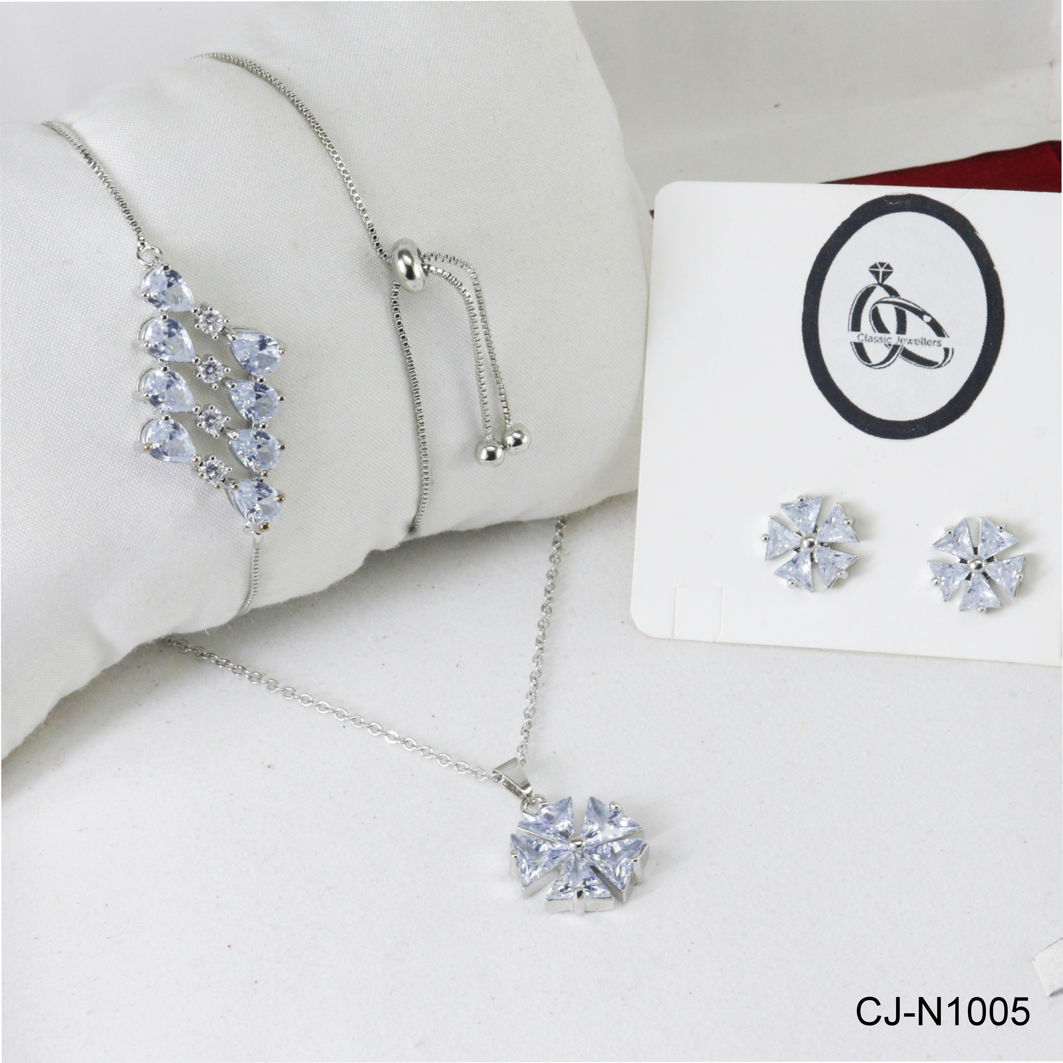 CUBIC ZIRCONIA NECKLACE SET CJ-N1005 (WHITE)